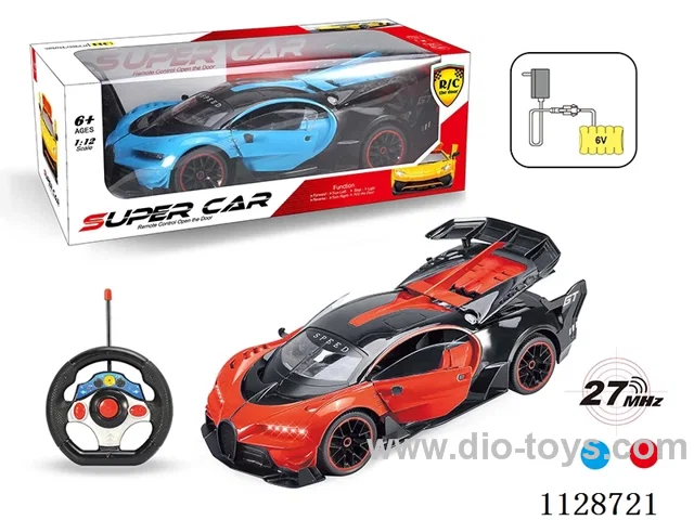 1:12 Bugatti topless remote control car open three doors (with small steering wheel remote control with 2 AA not included, 6V700 mA rechargeable battery pack, charger 2 feet round)