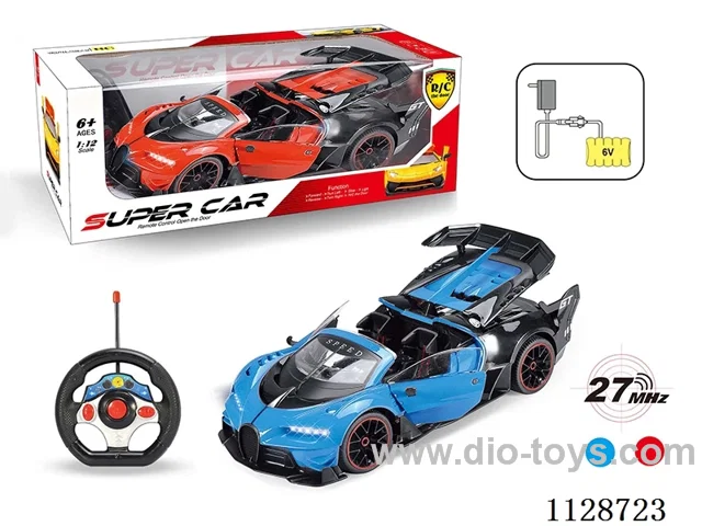 1:12 Bugatti convertible remote control car open three doors (with small steering wheel remote control with 2 AA not included, 6V700 mAh rechargeable battery pack, charger 2 feet round)
