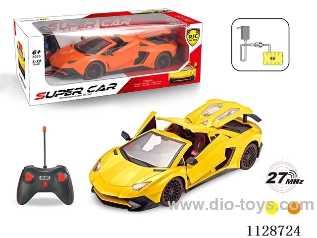 1:12 Lamborghini remote control car with roof to open four doors (with cow horn remote control with 2 AA not included, 6V700 mAh rechargeable battery pack, charger 2 feet round)