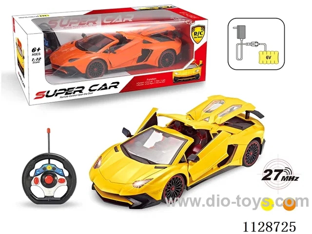 1:12 Lamborghini convertible with remote control to open four doors (with small steering wheel remote control with 2 AA not included, 6V700 mAh rechargeable battery pack, charger 2 feet round)