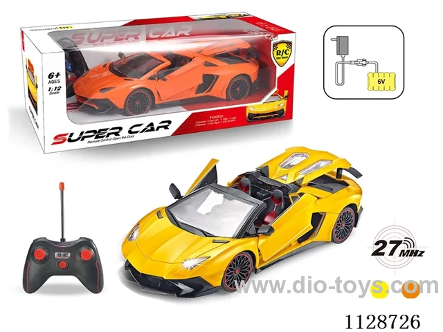 1:12 Lamborghini Convertible RC car with three doors (with horn remote control with 2 AA not included, 6V700 mAh rechargeable battery pack, charger 2 feet round)
