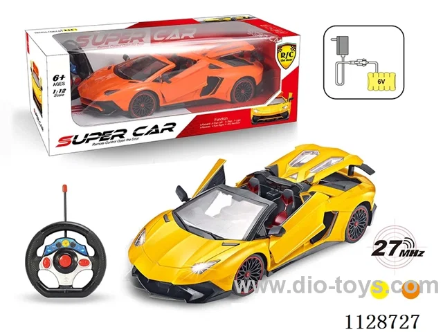 1:12 Lamborghini convertible remote control car open three doors (with small steering wheel remote control with 2 AA not included, 6V700 mAh rechargeable battery pack, charger 2 feet round)
