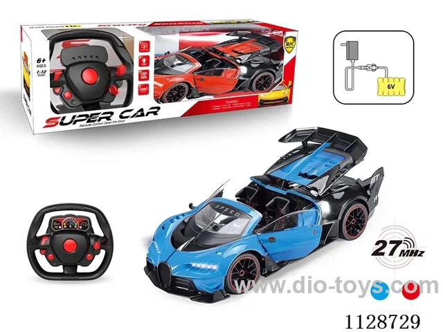 1:12 Bugatti convertible remote control car open three doors (with steering wheel remote control with 2 AA not included, 6V700 mAh rechargeable battery pack, charger 2 feet round)