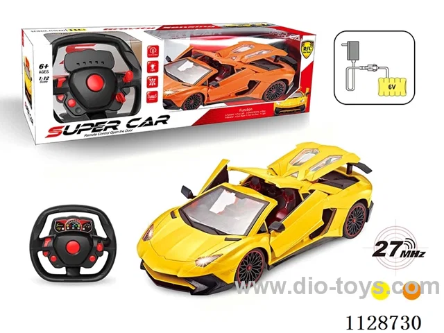1:12 Lamborghini remote control car with roof to open four doors (with a large steering wheel remote control with 2 AA not included, 6V700 mA rechargeable battery pack, charger 2 feet round)