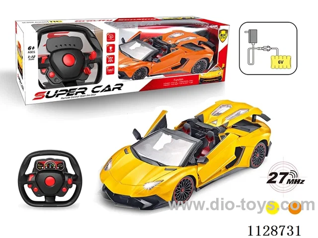 1:12 Lamborghini Convertible RC car open three doors (with steering wheel remote control with 2 AA not included, 6V700 mAh rechargeable battery pack, charger 2 feet round)