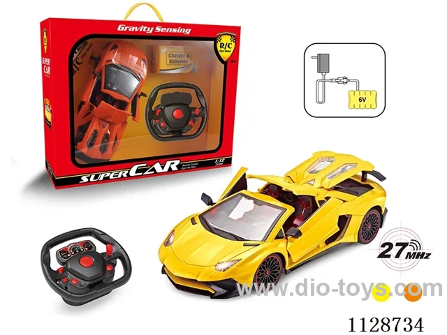 1:12 Lamborghini remote control car with roof to open four doors (with a large steering wheel remote control with 2 AA not included, 6V700 mA rechargeable battery pack, charger 2 feet round)