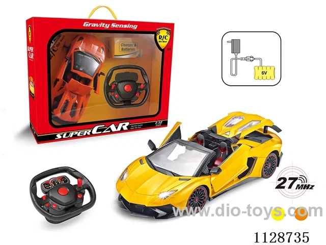 1:12 Lamborghini Convertible R/C car with three doors (with steering wheel remote control with 2 AA not included, 6V700mA rechargeable battery pack, charger 2 feet round)