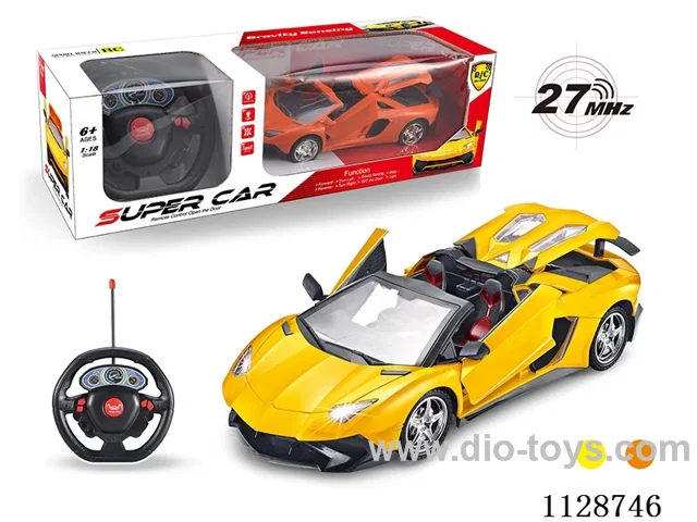 1:18 Lamborghini Convertible RC car opening three doors (with big steering wheel remote control). No charging