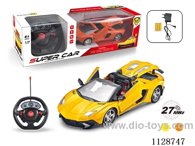1:18 Lamborghini Convertible RC car opening three doors (with big steering wheel remote control, charger, rechargeable battery)