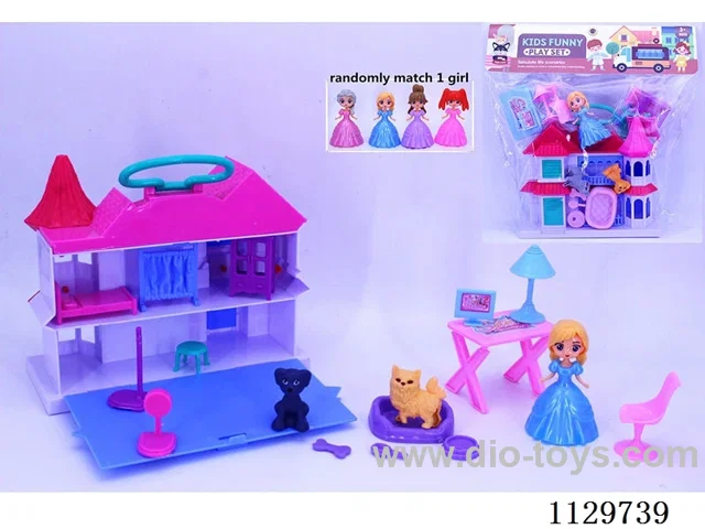 Girl's Handheld Flip-top Cottage Set (Dog & Cat Computer Desk Furniture)