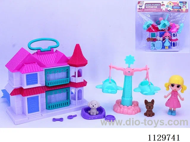 Girl Hand Carry Flip Top Cottage Set (Puppy Rotating Plane)