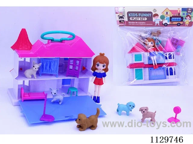 12CM Girl's Portable Flip Flop Cottage Set (5 Puppy Furniture)