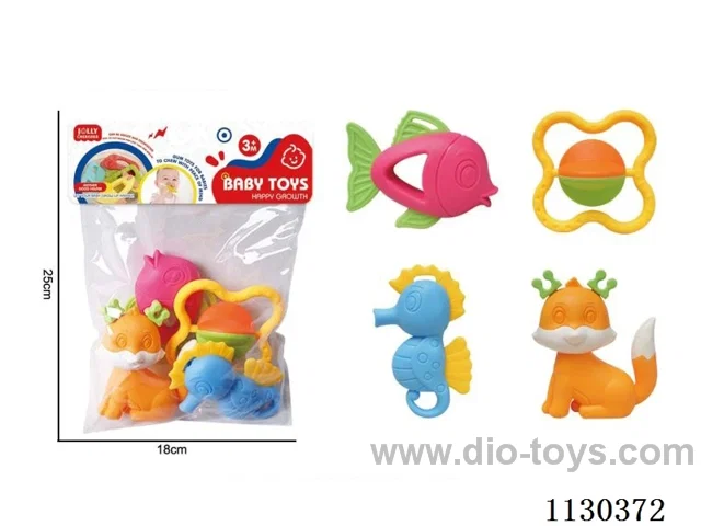 4 Pcs Cartoon Puzzle Pacifying Baby Teether Toys