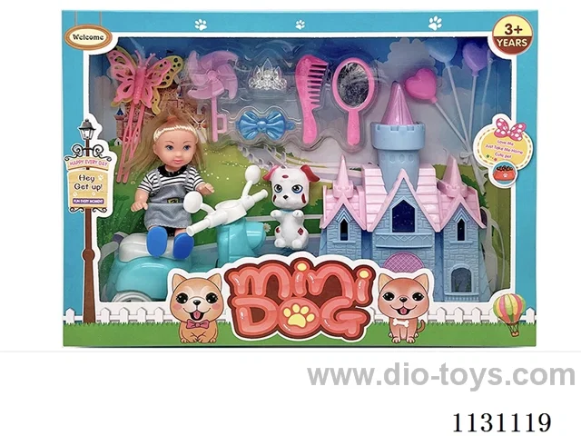 Kylie doll+dog+motorbike+castle+balloon+butterfly stick+accessories