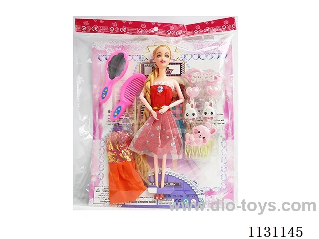 11.5" 28cm 9 joints long whip Barbie+clothes+mirror comb+accessories Multi-mixed