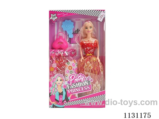 11" 28cm 5 joints Barbie + bag + comb + clothes (various mix)