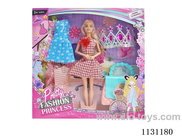 11" 28cm 9 joints Barbie + clothes + bag + crown (various mix)