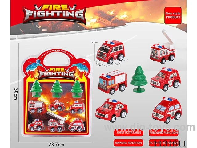 PLEO rb fire engine police car+pine tree 6PCS