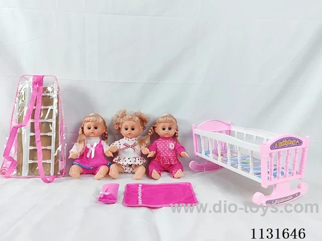 14 inch doll with English IC, plastic bed, pillow, quilt