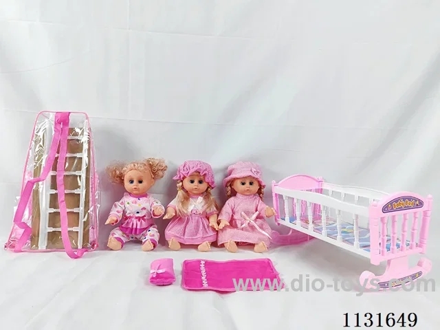 14 inch doll with English IC, plastic bed, pillow, quilt