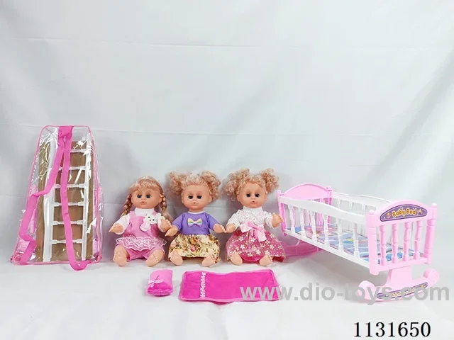 14 inch doll with English IC, plastic bed, pillow, quilt