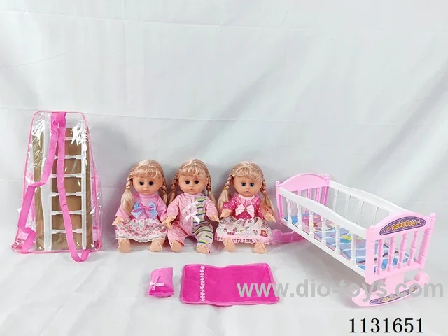 14 inch doll with English IC, plastic bed, pillow, quilt