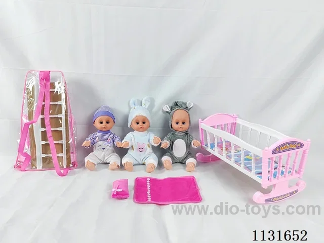 14 inch doll with English IC, plastic bed, pillow, quilt