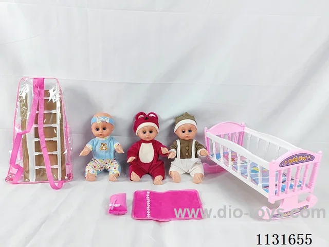 14 inch doll with English IC, plastic bed, pillow and quilt