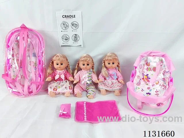 14 inch doll with English IC, multifunctional cradle, pillow and quilt