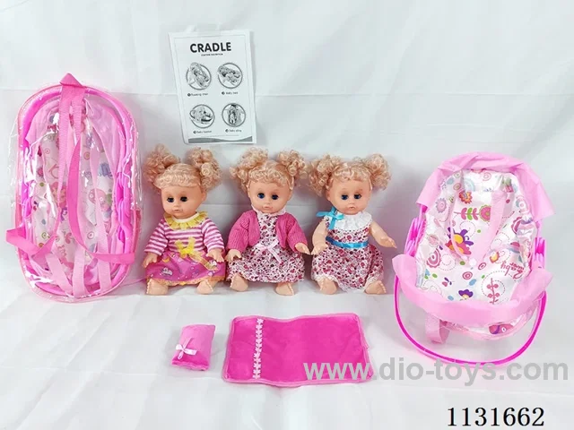 14 inch doll with English IC, multifunctional cradle, pillow and quilt