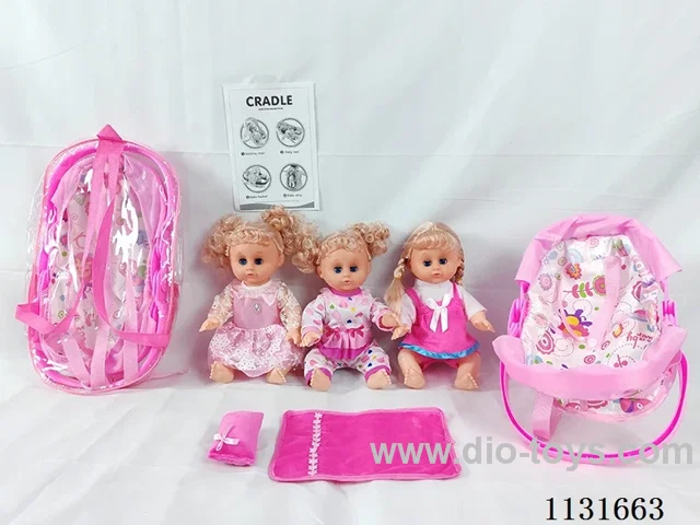 14 inch doll with English IC, multifunctional cradle, pillow and quilt