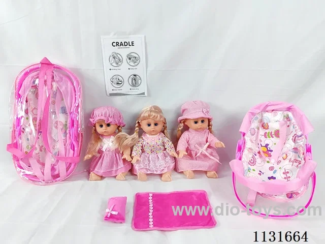 14 inch doll with English IC, multifunctional cradle, pillow and quilt