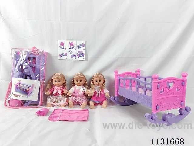 14 inch doll with English IC, trumpet blow up shaker, pillow, quilt
