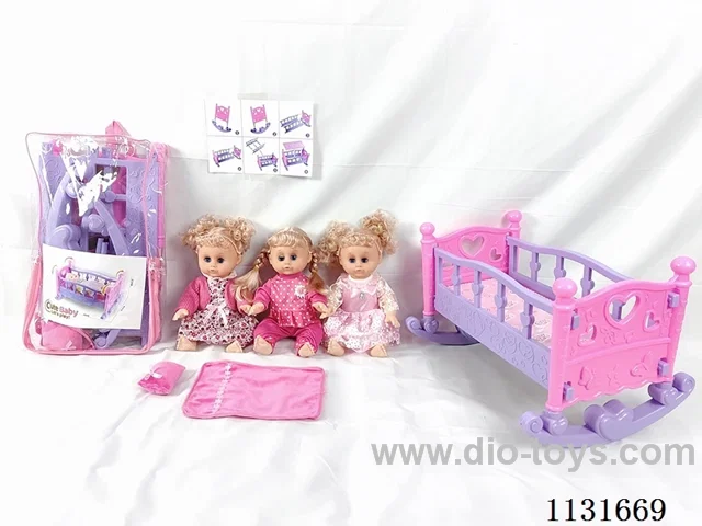 14 inch doll with English IC, trumpet blow up shaker, pillow, quilt