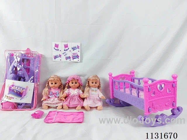 14 inch doll with English IC, trumpet blow up shaker, pillow, quilt