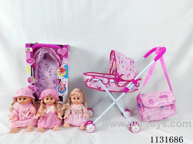 14" Doll with English IC, Iron Cart, Bag