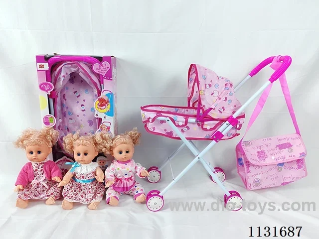 14" Doll with English IC, Iron Cart, Bag