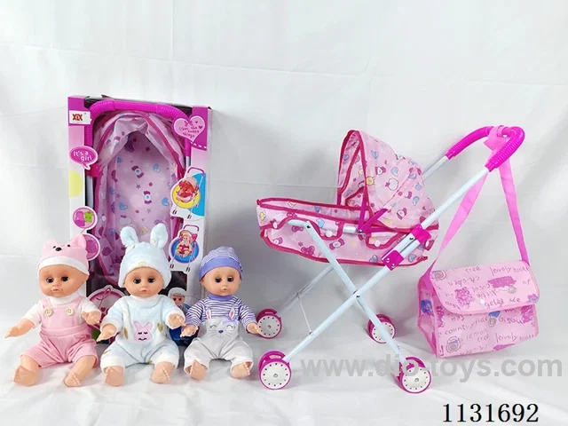 14" Doll with English IC, Iron Trolley, Bag