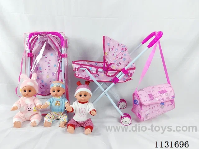 14" Doll with English IC, Iron Trolley, Bag
