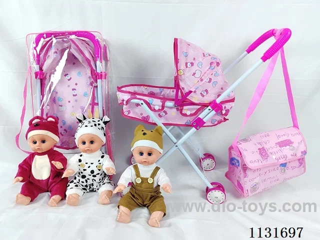 14" Doll with English IC, Iron Trolley, Bag
