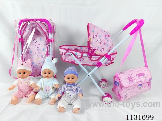 14 inch doll with English IC, iron trolley, bag