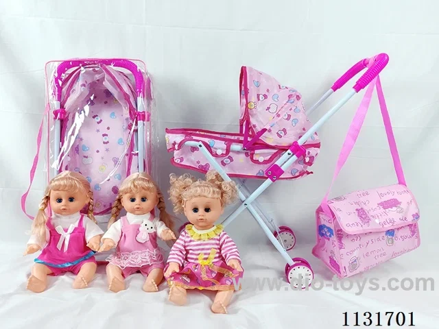 14 inch doll with English IC, iron trolley, bag