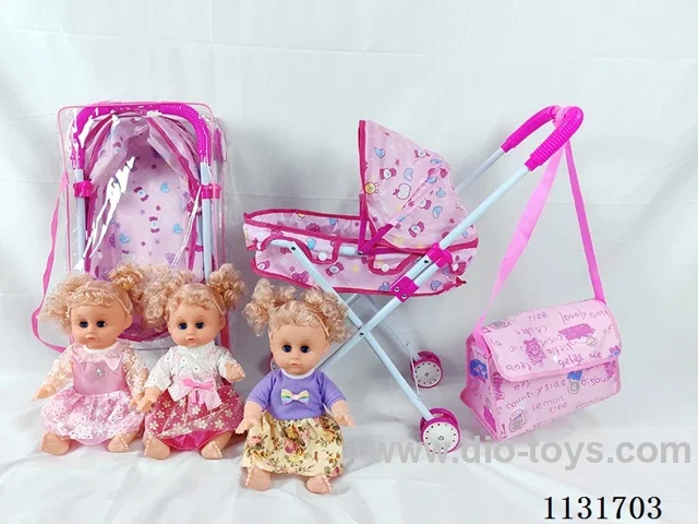 14 inch doll with English IC, iron trolley, bag