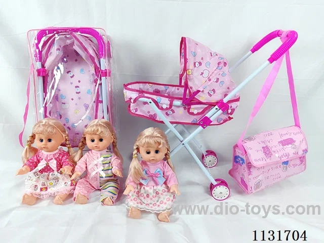 14 inch doll with English IC, iron trolley, bag