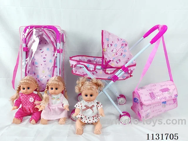 14 inch doll with English IC, iron trolley, bag