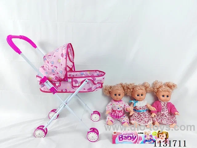 14 inch doll with English IC, iron push cart