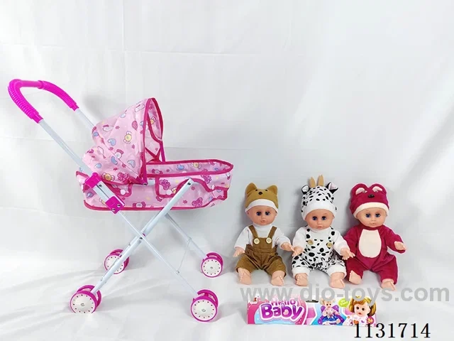 14 inch doll with English IC, iron push cart