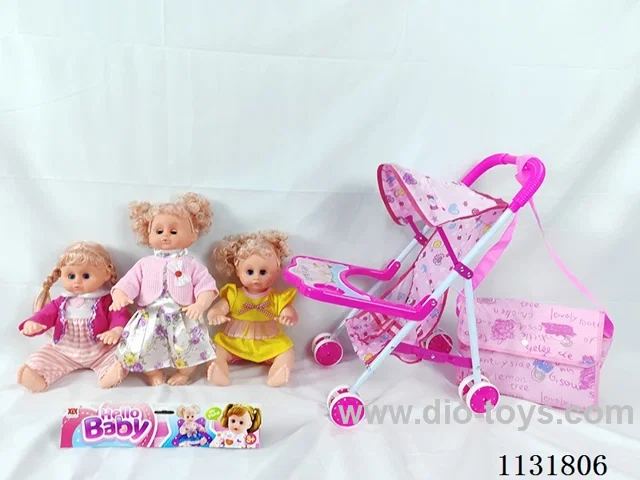 16" Doll with English IC, Iron Trolley, Bag