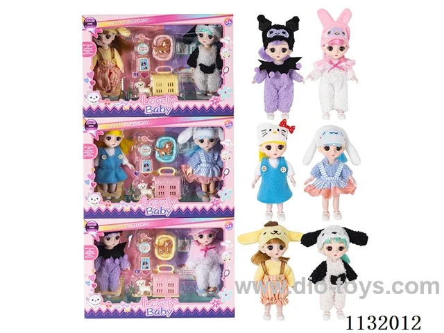 6" Solid 13 Articulated 3D Eye Doll with Accessories (Set of 2)