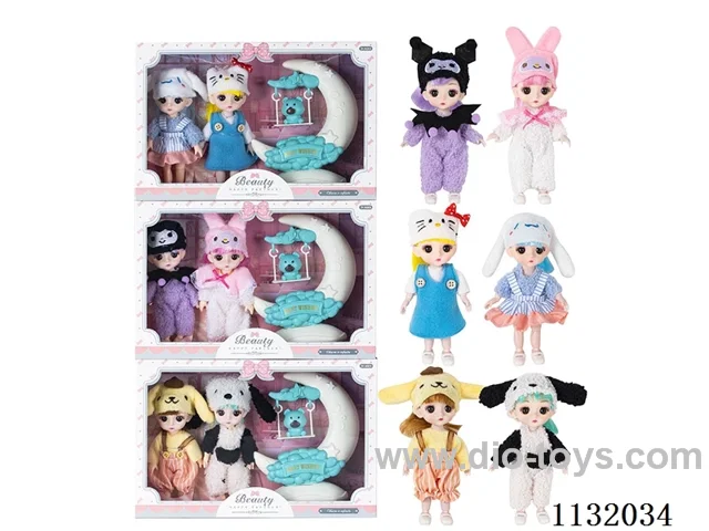 6" Solid 13 jointed 3D eye doll with accessories (2 pcs)